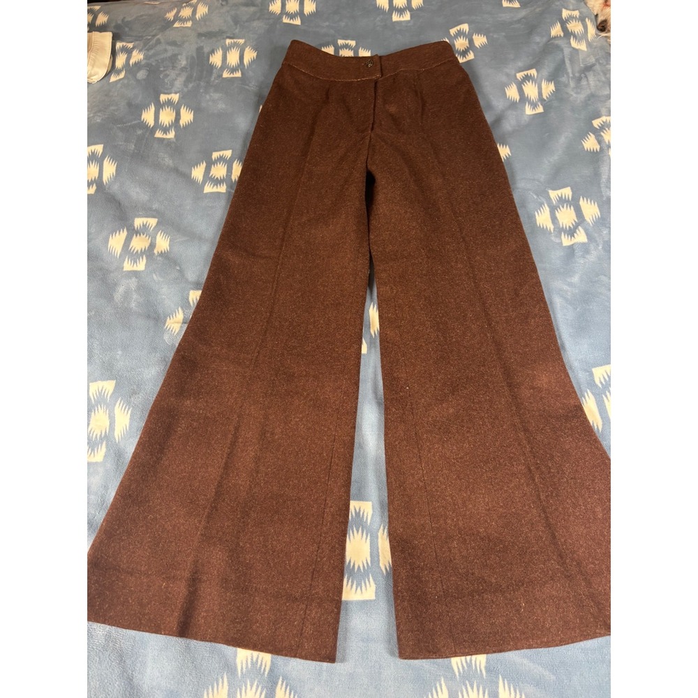 Vintage Brown High Waisted Wide Leg Wool Blend Trousers Flare Pants 24.5 Waist